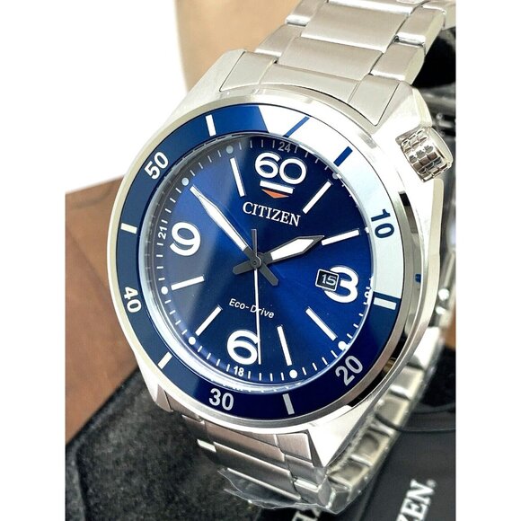 Citizen Men's Watch AW1711-52L Eco Drive Blue Dial Silver Stainless Steel 44mm - Picture 1 of 15